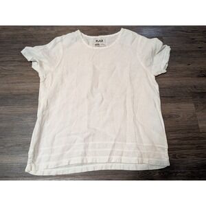 FLAX Linen Petite White Short Sleeve Casual Tunic Top Women's Size Petite